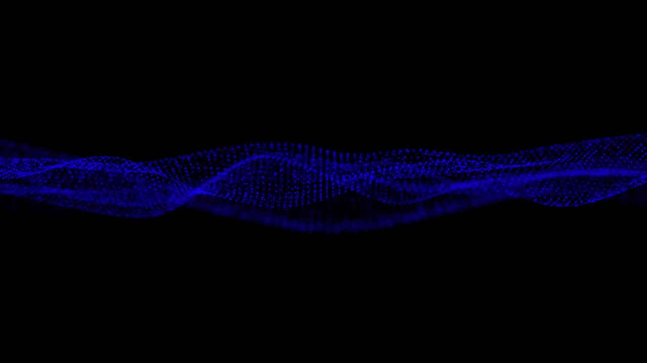 Particle waves 4K - 4k clip of Abstract blue wave particle over dark background, digital technology and innovation concept - Abstract blue wave pattern background - Abstract Moving Particle Wave in Dark Background - Motion Abstract background