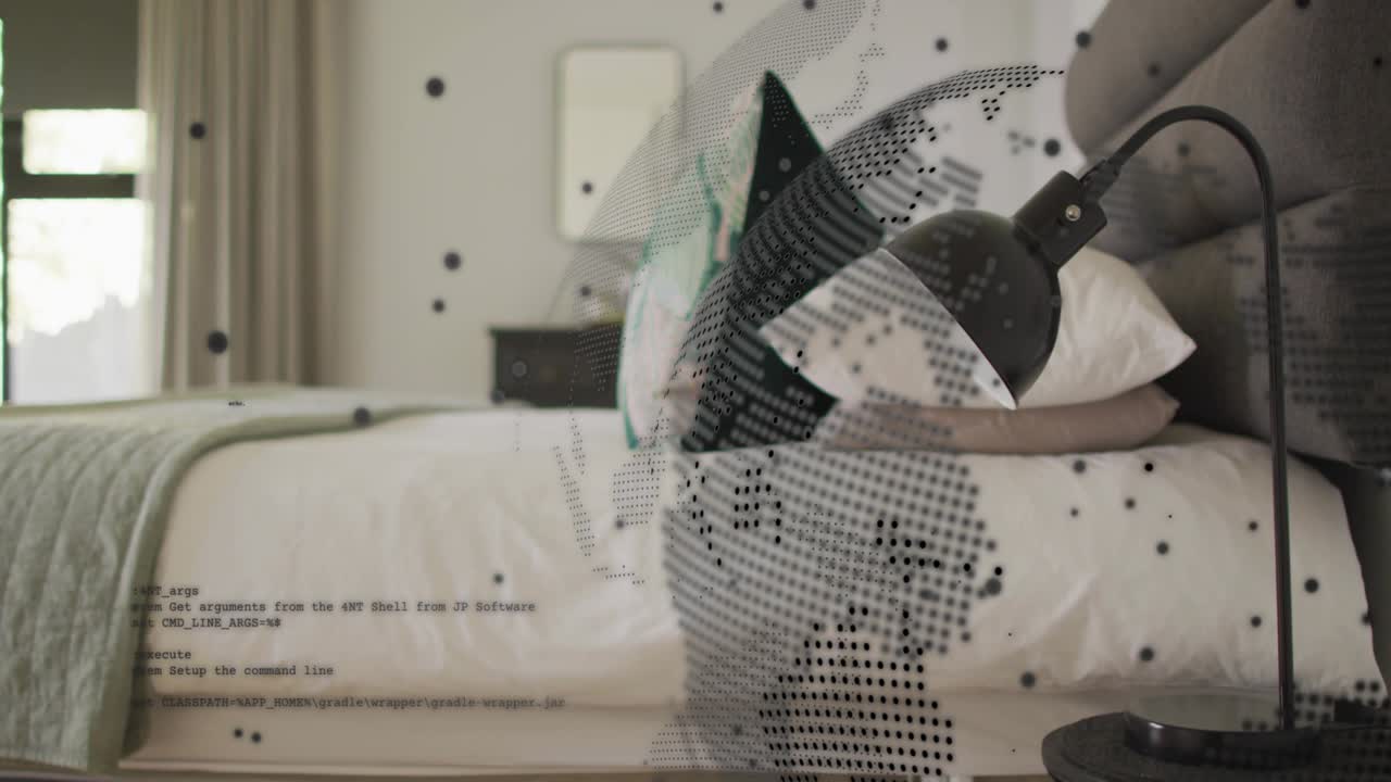 Bed area being overlaid by halftone globe appearing at start, shifting leftward to visualize data