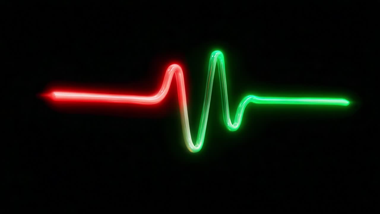 A Stunning Visual Representation of a Heartbeat Display, Featuring Dynamic Red and Green Waves on a Dark Background, Capturing the Essence of Life and Vibrancy in a Simplistic Yet Striking Design