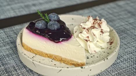 blueberry cheese cake with whipped cream on plate