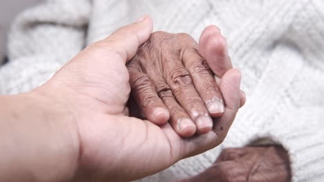 caregiver holding hands with elderly person