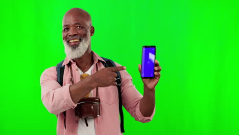 Black-man,-phone-in-hands-and-green-screen-mockup