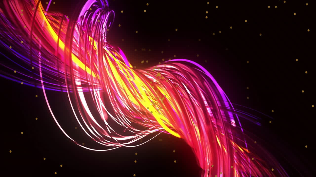 Animation of light spots and colourful trails on black background