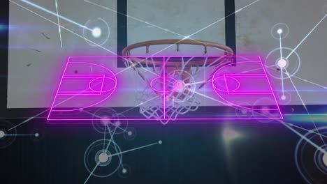 Animation-Des-Digitalen-Feldes-Und-Verbindungen-über-Basketballspieler