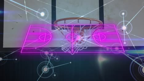 animation of digital field and connections over basketball player