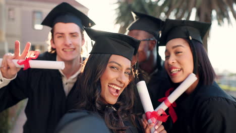 happy group, selfie and graduation