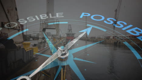 animation of compass with possible text over shipyard