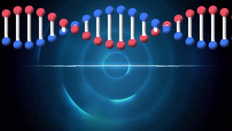 animación de la cadena de adn sobre los círculos azules