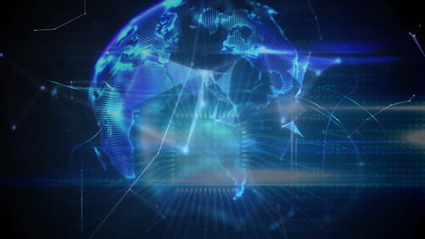 digital globe with binary code and data processing animation in blue tones