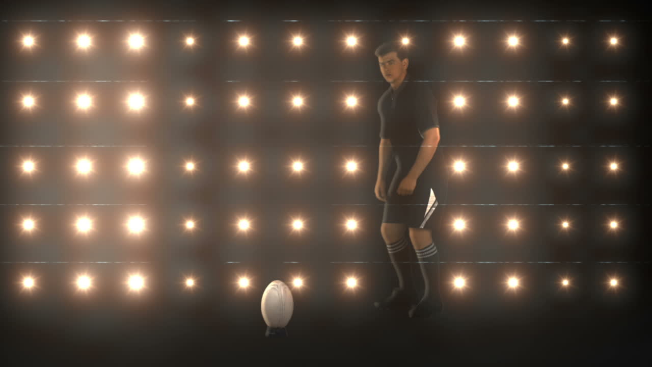 jugador de rugby pateando una pelota de rugby