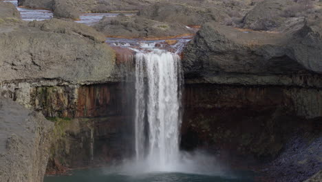 closer aerial view of the iconic and touristic attraction of agrio waterfall, caviahue, caviahue-copahue, neuquén, argentina