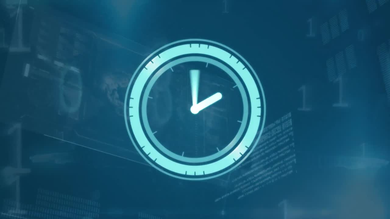 Animation of clock moving over data processing