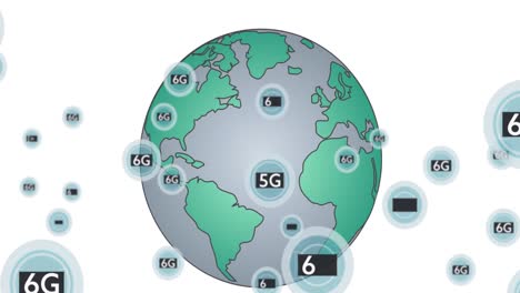 Animación-De-6g-Flotando-Sobre-El-Globo-Sobre-Fondo-Blanco.