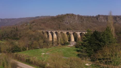 drone shot of clecy viaduct in normandy on a beautiful day