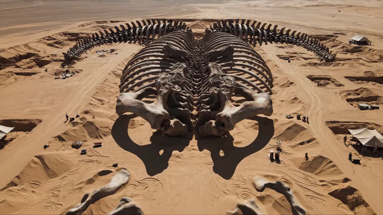 Whale Skeleton in Desert Landscape