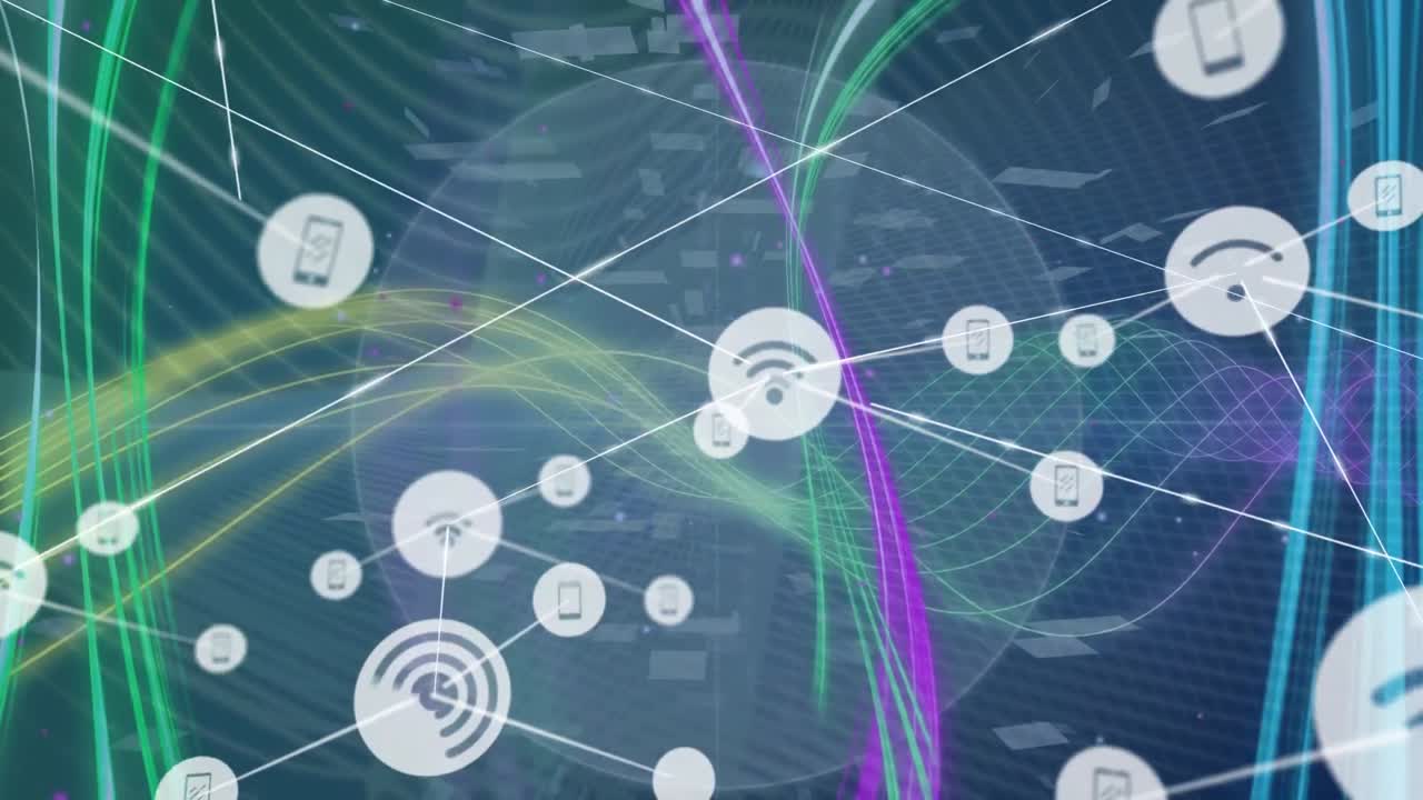 animación de la red de conexiones con iconos en todo el mundo