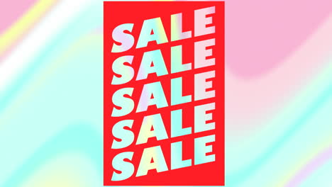 animación del texto de venta en bandera roja y fondo arco iris