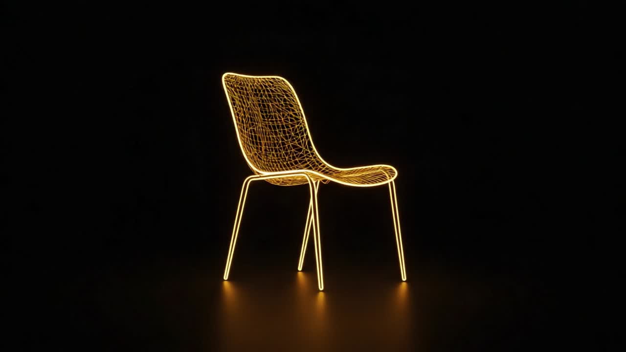 Illuminated Chair: A Stunning Visual of Modern Design Featuring a Glow-in-the-Dark Aesthetic with Intricate Patterns and a Sleek Silhouette Against a Dark Background