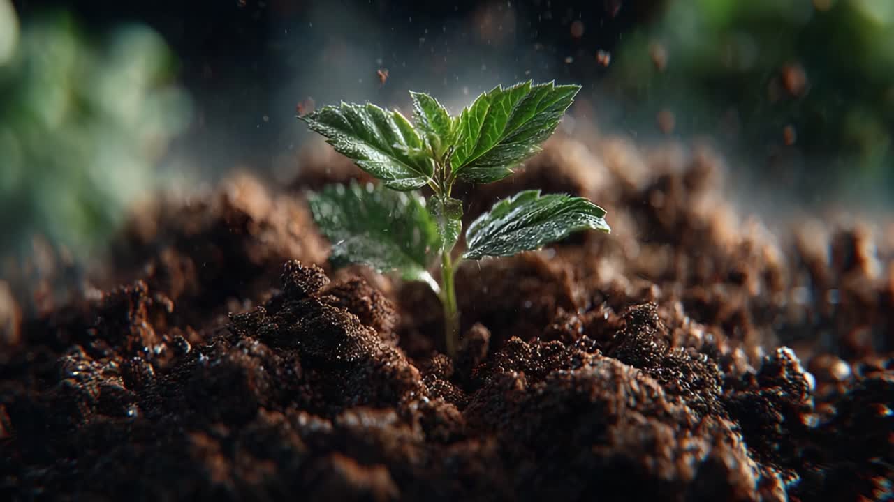 Nurturing Growth: The Transformation of a Young Plant Emerging from Rich Soil in a Vibrant Environment Under Soft Light Conditions