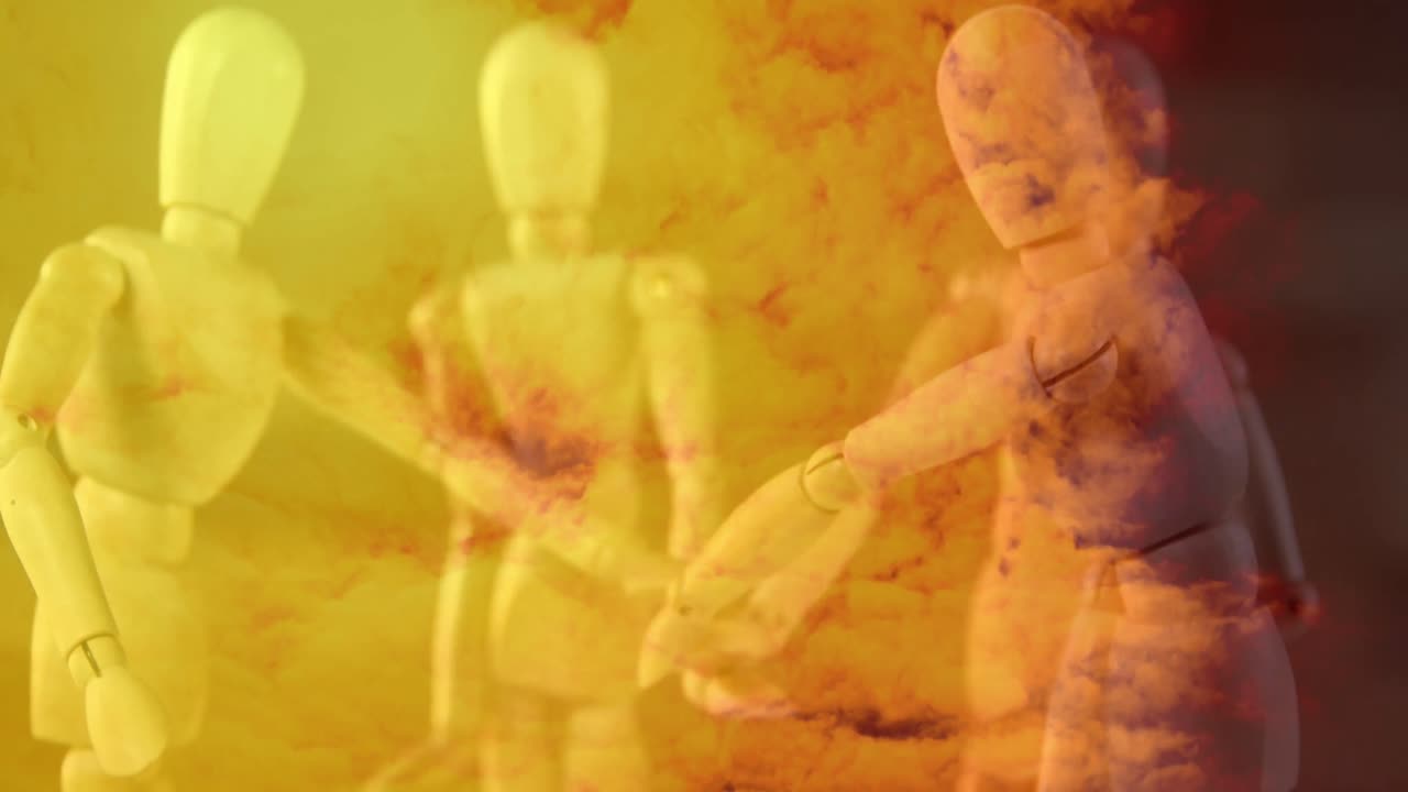 animación de modelos humanos de madera que celebran