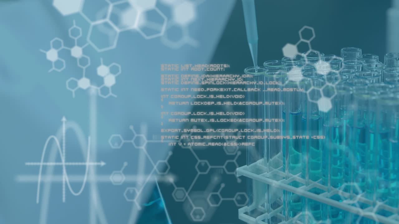 Animation of data processing over scientist in lab