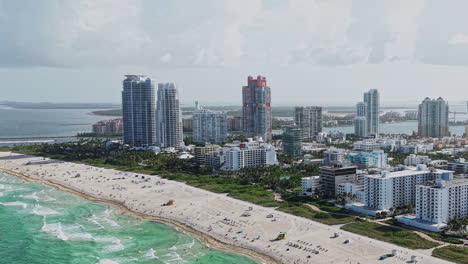 drone shot of south beach miami, florida usa