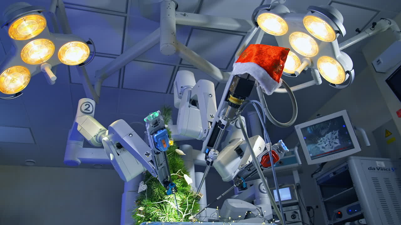 Robotic surgical system da Vinci. Advanced robotic surgery machine da Vinci at hospital