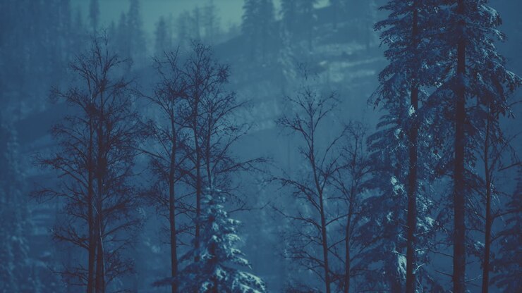 Morning winter forest in Carpathian Mountains