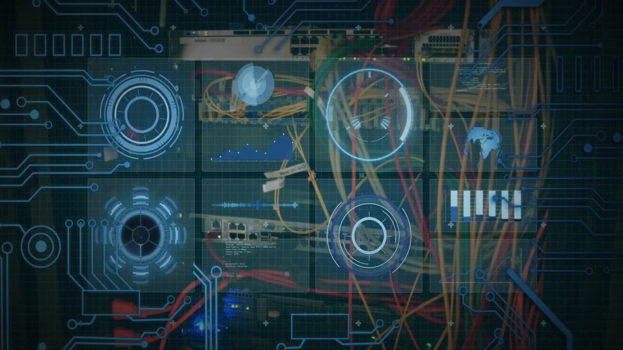 Animation of network of connections and data processing over computer servers