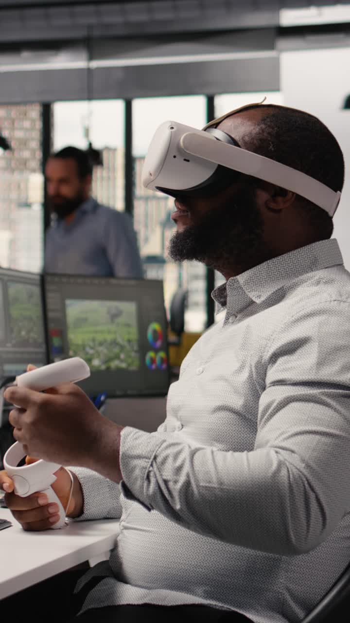 Vertical Video Vr Glasses Cyberspace, Game Developer, Video Game In Space, Dual Monitors