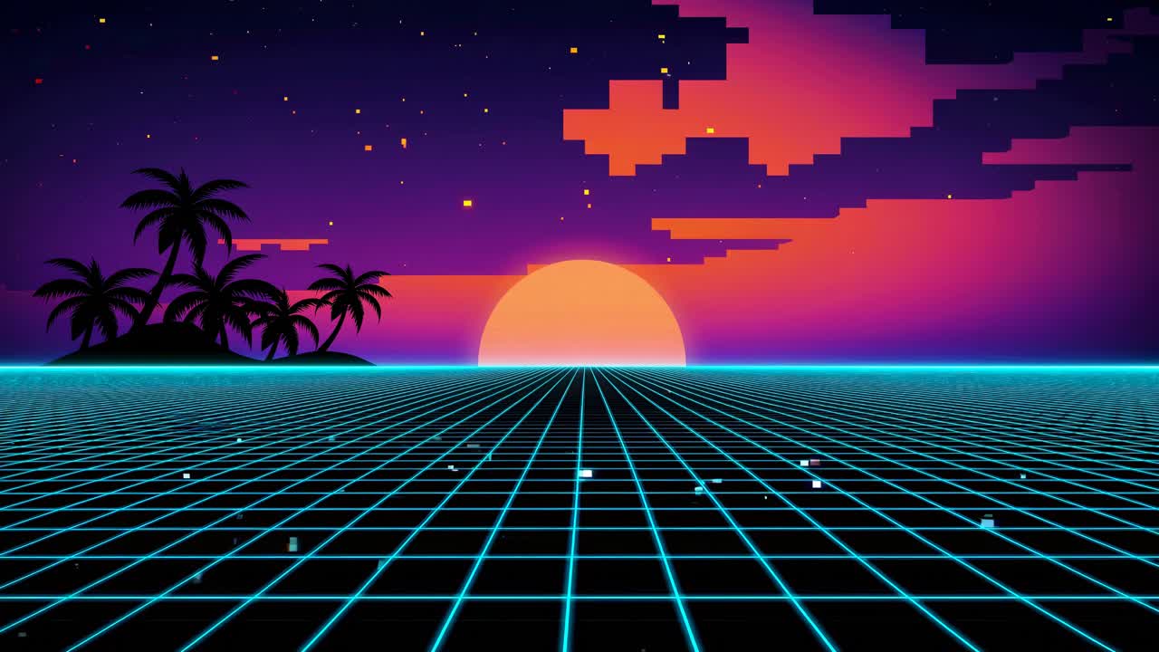 Retro Sunset Grid Landscape