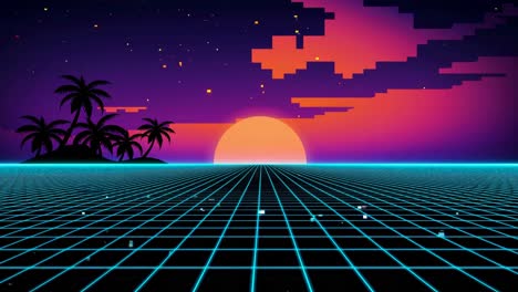 retro sunset grid landscape