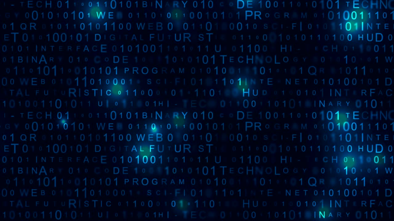 Glowing blue technology binary code video animation