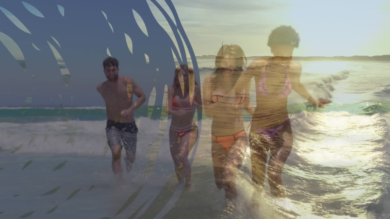animación del globo sobre la mujer usando la tableta en el campo.