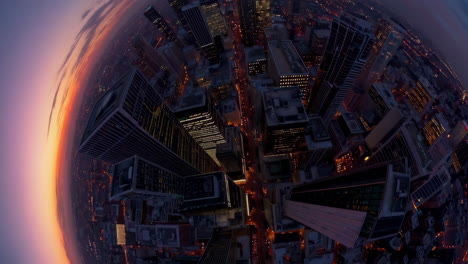 cityscape at sunrise/sunset from a high angle