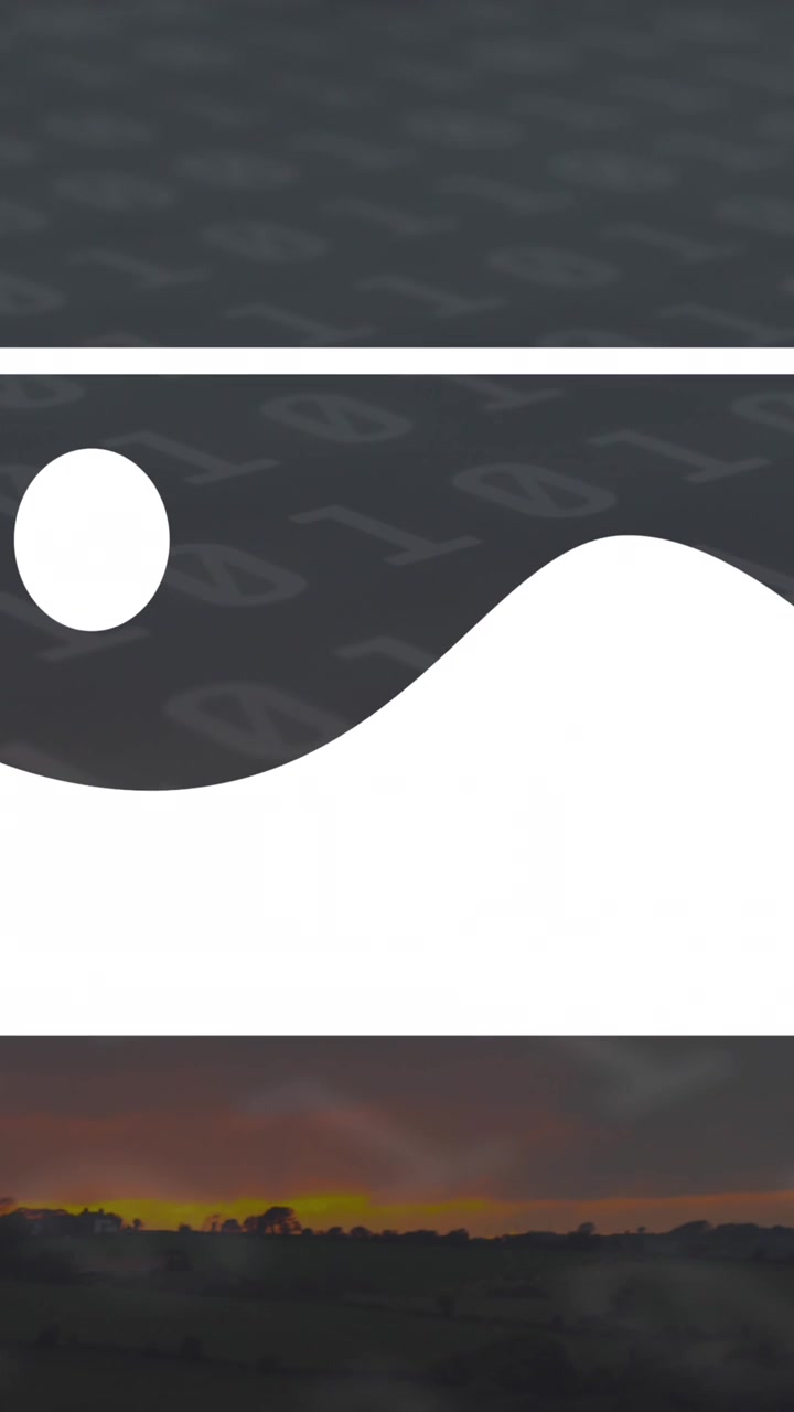 Animation of ai text, data processing and binary coding over landscape