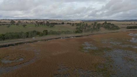 spectacular green meadow and wetlands at the australian outback road trip