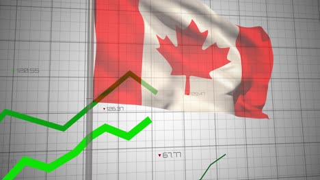 Animación-De-Ondear-La-Bandera-De-Canadá-Sobre-El-Procesamiento-De-Datos-Financieros.