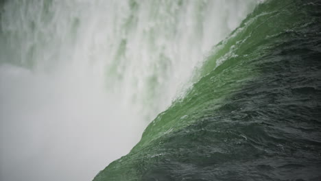 close up view at niagara falls of water falling down in winter