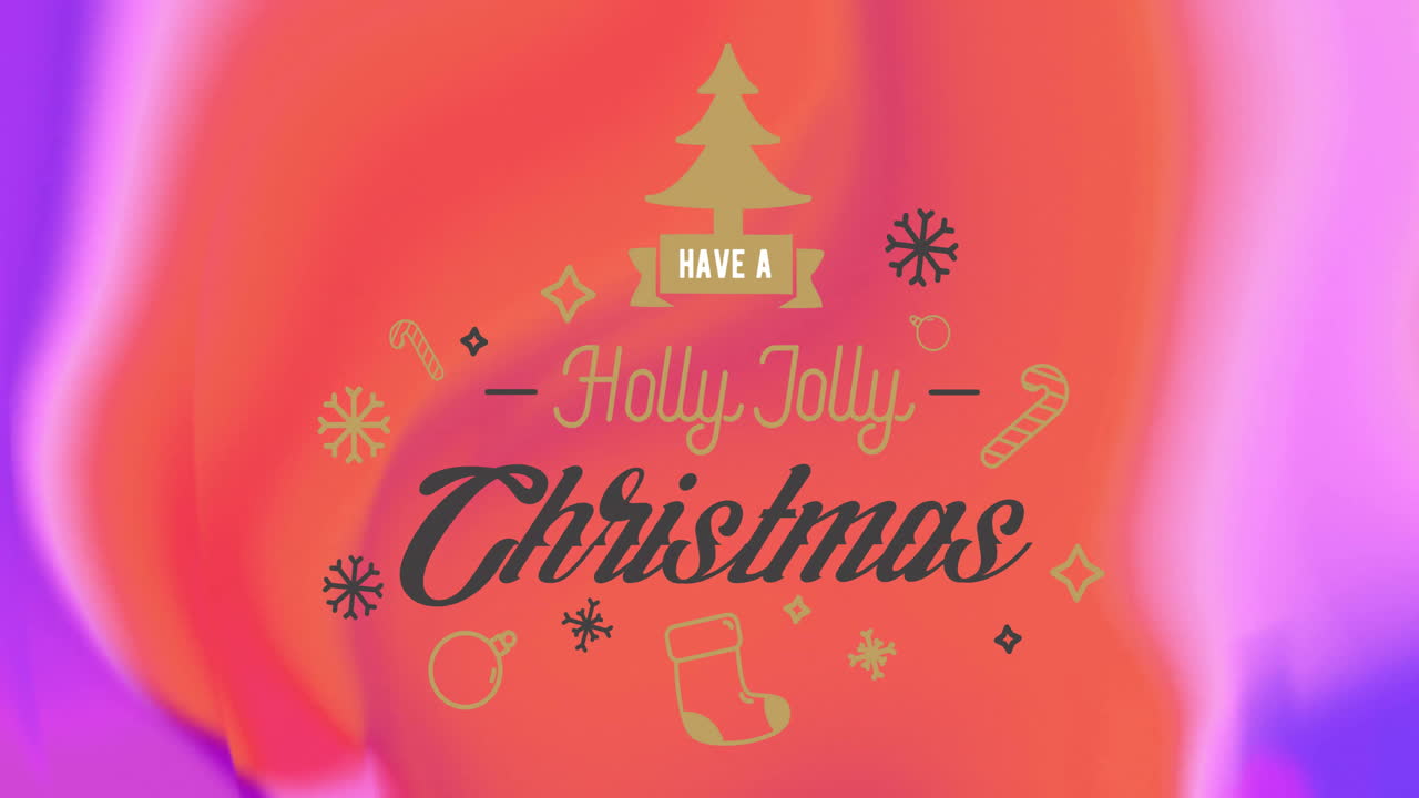 Animation of have a holly jolly christmas text over christmas decorations on vibrant background