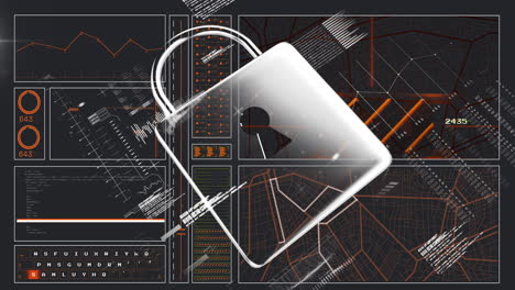 animation of data processing and connections over online security padlock