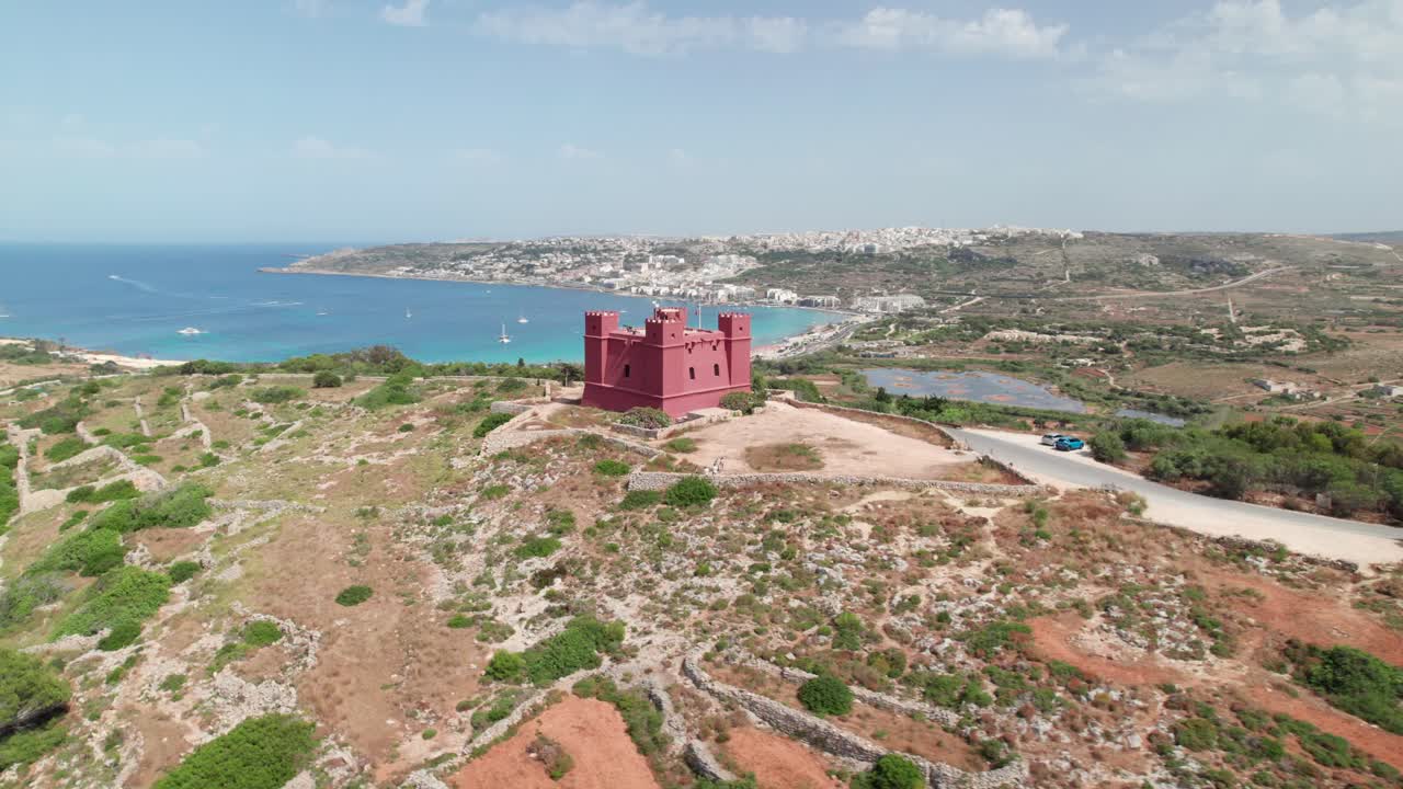 Aerial view of Saint Agatha's Tower in Malta. Popular destination and viewpoint