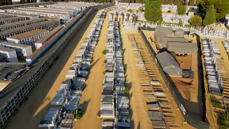 Reverse-Drone-Shot-of-Seville's-Cemetery-of-San-Fernando