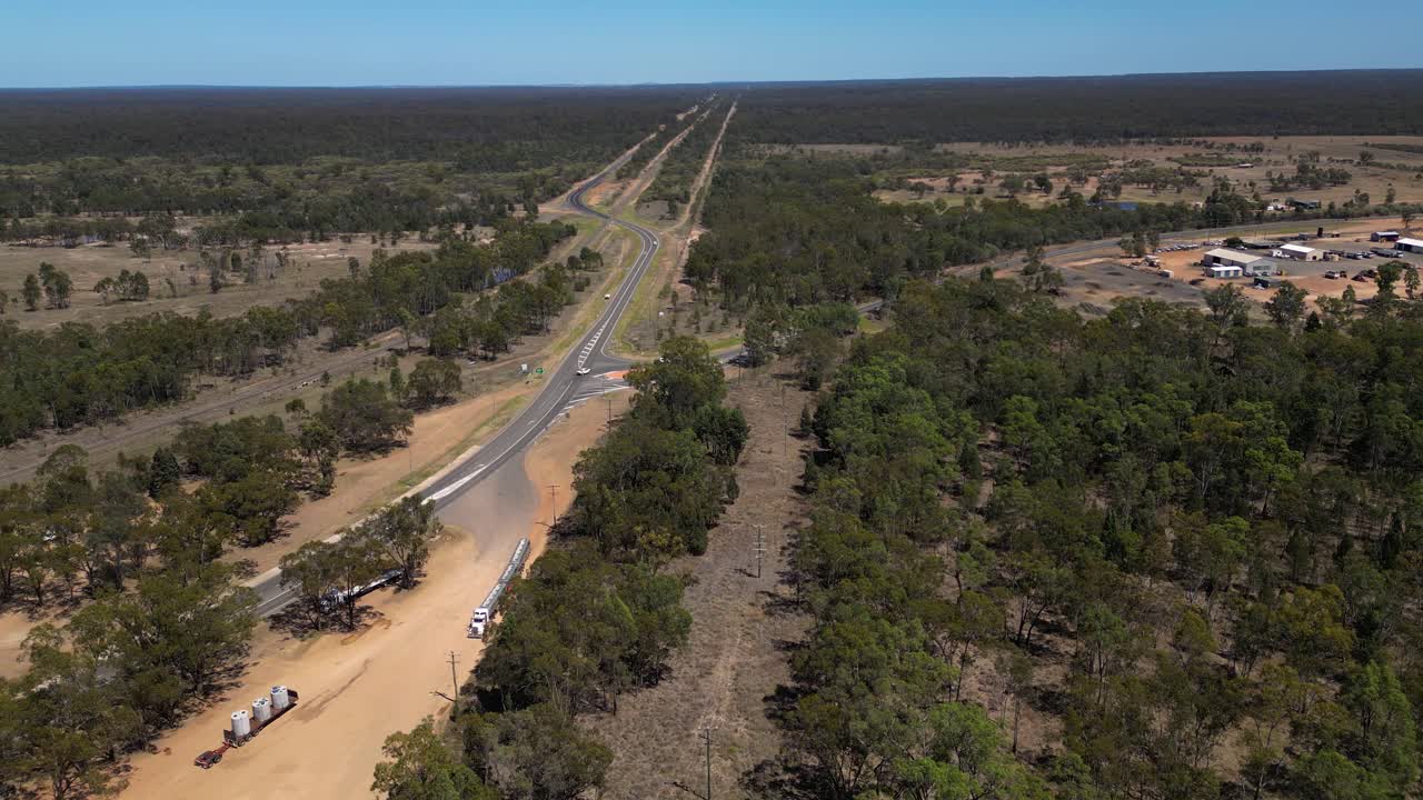 Aerial View of a Long Straight Highway in the Australian Outback