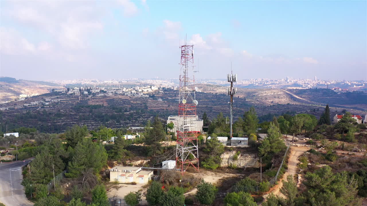 Aerial footage Close to Radio and cellular Antenna