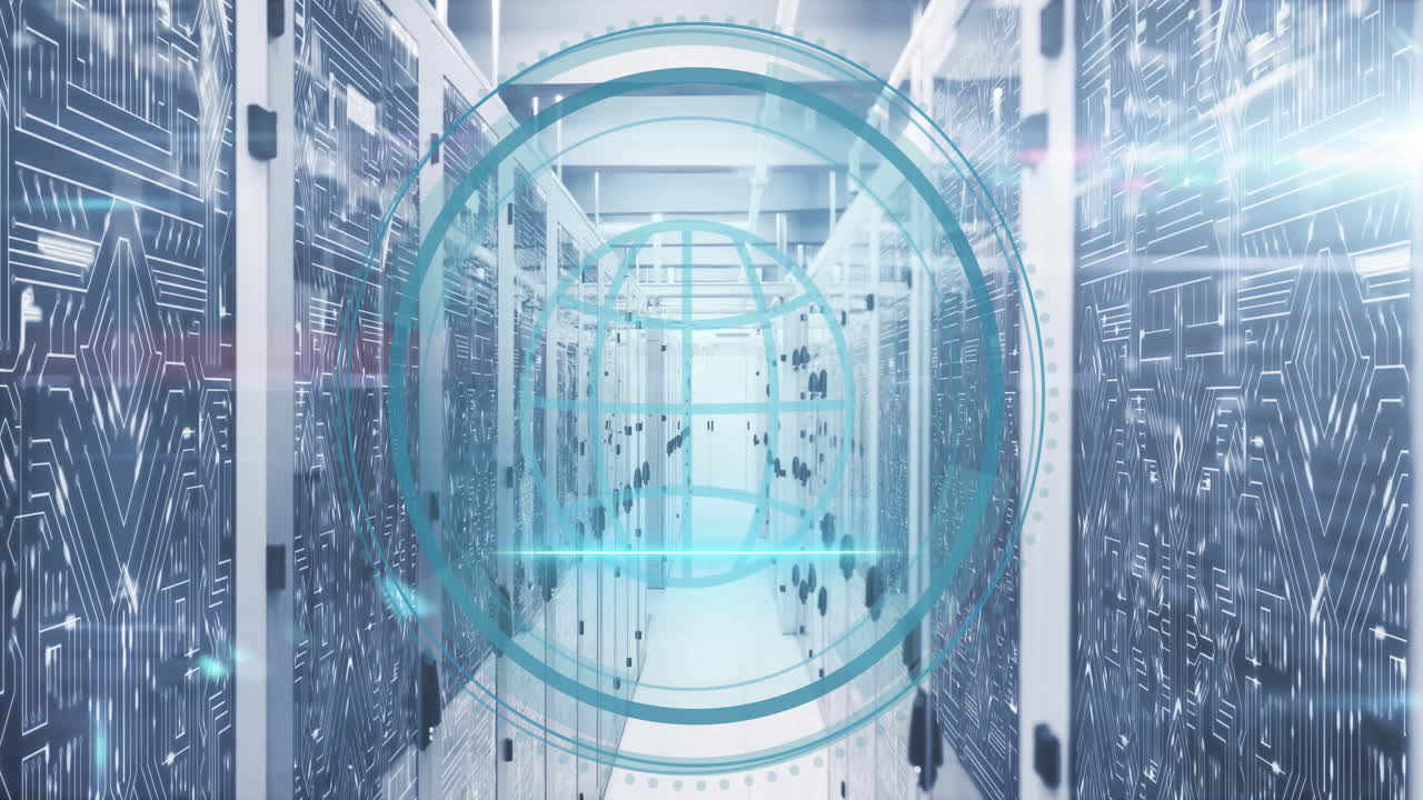 지구의 애니메이션과 컴퓨터 서버를 통해 디지털 데이터 처리