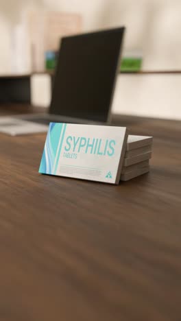 video vertical de pastillas de sífilis en una caja de medicamentos