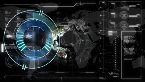 animación del procesamiento de datos y el escaneo del alcance sobre fondo negro