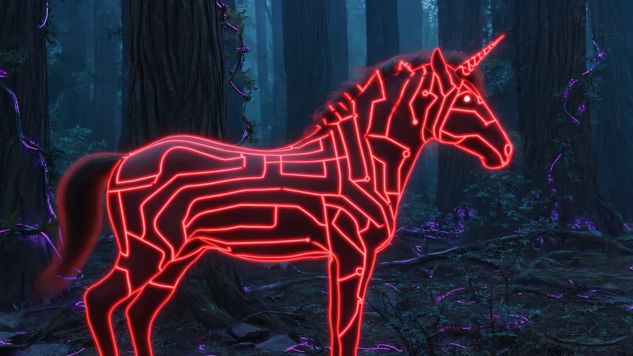 Neon Unicorn in a Forest