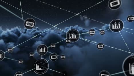 Netzwerk-Digitaler-Symbole-über-Dunklen-Wolken-Am-Himmel